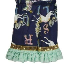Circus Boutique Blue Horses Ruffle Bell Bottoms‎ Pants Size Newborn
